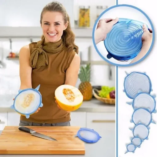 6PCS/12PCS Silicone Stretch Lids Kitchen Tools Accessories Reusable Silicone Adjustable for Fruit Vegetable Bowl Covers Containers Free Keeping Food Fresh