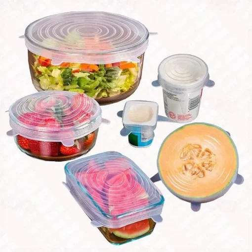 6PCS/12PCS Silicone Stretch Lids Kitchen Tools Accessories Reusable Silicone Adjustable for Fruit Vegetable Bowl Covers Containers Free Keeping Food Fresh