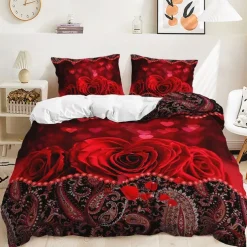 2Pcs/3Pcs Valentine's Day Duvet Cover Set Rose Flower Wedding Collection Two Piece Quilt Set Three Piece Set Includes One Quilt Cover 1 Or 2 Pillow Covers Bedding Set