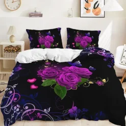 2Pcs/3Pcs Valentine's Day Duvet Cover Set Rose Flower Wedding Collection Two Piece Quilt Set Three Piece Set Includes One Quilt Cover 1 Or 2 Pillow Covers Bedding Set