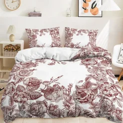 2Pcs/3Pcs Valentine's Day Duvet Cover Set Rose Flower Wedding Collection Two Piece Quilt Set Three Piece Set Includes One Quilt Cover 1 Or 2 Pillow Covers Bedding Set