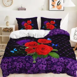 2Pcs/3Pcs Valentine's Day Duvet Cover Set Rose Flower Wedding Collection Two Piece Quilt Set Three Piece Set Includes One Quilt Cover 1 Or 2 Pillow Covers Bedding Set