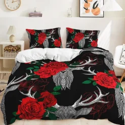 2Pcs/3Pcs Valentine's Day Duvet Cover Set Rose Flower Wedding Collection Two Piece Quilt Set Three Piece Set Includes One Quilt Cover 1 Or 2 Pillow Covers Bedding Set