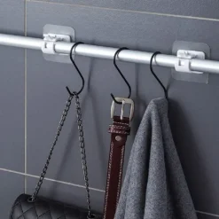 2pcs/set Bright No Drill Curtain Rod Brackets,Self Curtain Rod Holder Hooks Nail-free Adjustable Clamp Hooks Wall Curtain Fixed Clip Hanging Rack Hook Wall Brackets 1-2cm Diameter Curtain Rod Pole