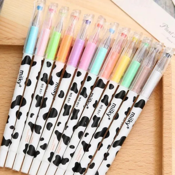 12pcs/Set Colorful Cute Milky Kawaii Cow Design Gel Pens For Office School Home Gifts, Kids Friends And Students, Back to School Supply