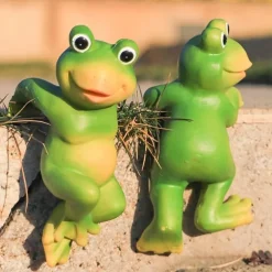 3pcs/set Cute Frog Figurines Hanging Animal Statue, Resin Pot Hanging Climbing Frog Sculpture Outdoor Statues Ornaments Decor For Flower Pot/Fence, Yard Art Figurines For Patio Lawn House