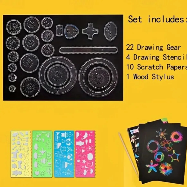28pcs/set DIY Variety Magic Ruler Colorful Scratch Painting Set Fun Puzzle Magic Hand Copy Drawing Tools
