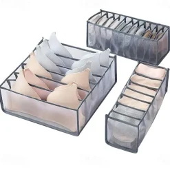 3PCS/Set Foldable Storage Box Socks Magic Mesh Transparent Plaid Fabric Artist Home Bra Underwear Finishing Box