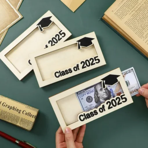 4pcs/set Graduation Money Holder Graduation Gift Class of 2025 Grad Wooden Card Box Cash Holder DIY Money Cash Envelope Wallet Senior Gift Birthday Present for Grad