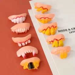 10Pcs/set Halloween Decoration Simulation Teeth Prank Toys Halloween Cosplay Prop Vampire Zombie Devil Dentures Fangs Rotten Fake Tooth