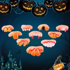 10Pcs/set Halloween Decoration Simulation Teeth Prank Toys Halloween Cosplay Prop Vampire Zombie Devil Dentures Fangs Rotten Fake Tooth