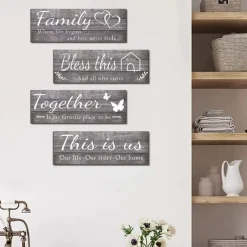 4pcs/set Home Wall Signs THIS IS US TOGETHER BLESS THIS HOME FAMILY Wall Decor For Living Room Bedroom Including Tape