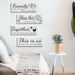 4pcs/set Home Wall Signs THIS IS US TOGETHER BLESS THIS HOME FAMILY Wall Decor For Living Room Bedroom Including Tape