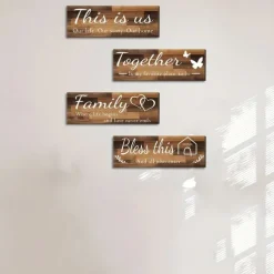 4pcs/set Home Wall Signs THIS IS US TOGETHER BLESS THIS HOME FAMILY Wall Decor For Living Room Bedroom Including Tape