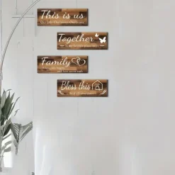 4pcs/set Home Wall Signs THIS IS US TOGETHER BLESS THIS HOME FAMILY Wall Decor For Living Room Bedroom Including Tape