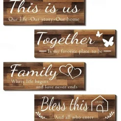 4pcs/set Home Wall Signs THIS IS US TOGETHER BLESS THIS HOME FAMILY Wall Decor For Living Room Bedroom Including Tape