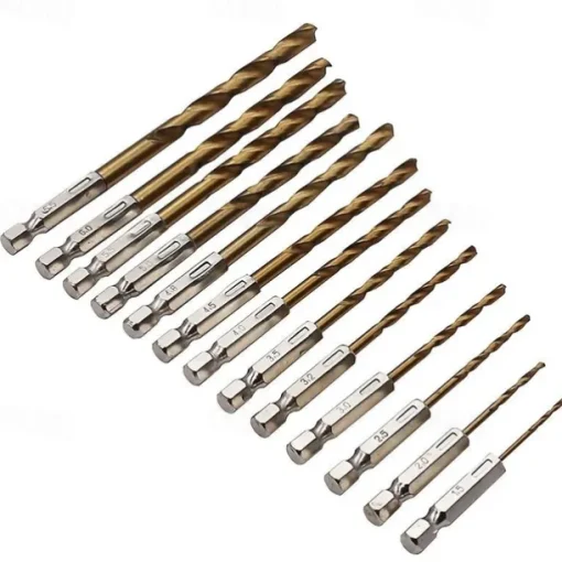 13pcs/set HSS Titanium Coated Drill Bit Set 1/4 Hex Shank 1/16"-1/4" Electric Drill Twist Drill Bit Twist Drill Bit Hex Shank 1.5-6.5mm Hex Handle Twist Drill For Wood, Plastic, Aluminum Alloy, Metal
