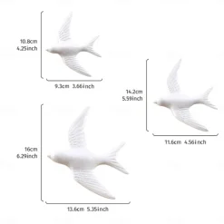 3pcs/set Modern White Flying Bird Wall Decor, Resin 3D Swallow Wall Hanging, Minimalist Home and Hotel Indoor Decoration