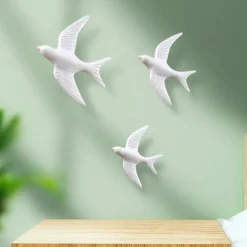3pcs/set Modern White Flying Bird Wall Decor, Resin 3D Swallow Wall Hanging, Minimalist Home and Hotel Indoor Decoration