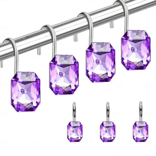 12pcs/set Shower Curtain Hook, Transparent Acrylic Rhinestone Shower Curtain Hook, Curtain Hook, Bathroom Accessories