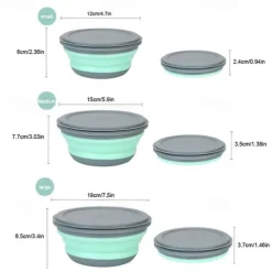 3pcs/set Silicone Folding Lunch Box With Lid Portable Picnic Camping Bowl Set Kitchen Tableware Kit Foldable Fruit Salad Bowl
