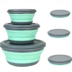 3pcs/set Silicone Folding Lunch Box With Lid Portable Picnic Camping Bowl Set Kitchen Tableware Kit Foldable Fruit Salad Bowl