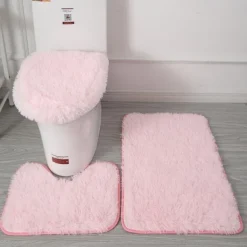 3Pcs/set Soft Solid Color Bath Mat Non-slip Non-slip Bath WC Carpets Rectangle U-shape Bathroom Toilet Rugs Floor Mat Door Mat