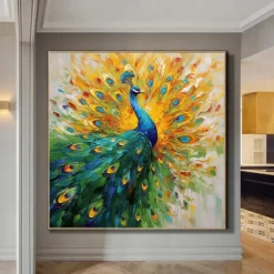 Peacock Canvas Hand painted Elegant Peacock Wall Art Vibrant Bird Handmade Animals Wall Decor Painting On Canvas Peacock Home Decor