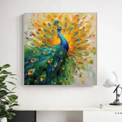 Peacock Canvas Hand painted Elegant Peacock Wall Art Vibrant Bird Handmade Animals Wall Decor Painting On Canvas Peacock Home Decor