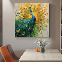 Peacock Canvas Hand painted Elegant Peacock Wall Art Vibrant Bird Handmade Animals Wall Decor Painting On Canvas Peacock Home Decor