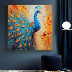 Peacock Canvas Hand painted Elegant Peacock Wall Art Vibrant Bird Handmade Animals Wall Decor Painting On Canvas Peacock Home Decor