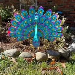 Peacock Statue Decor - 2023 Newest Metal Peacock Outdoor Beautiful Peacock Statue Garden Decor, Realistic Animal Peacock Outdoor Statue for Yard Home Art Lawn Decor