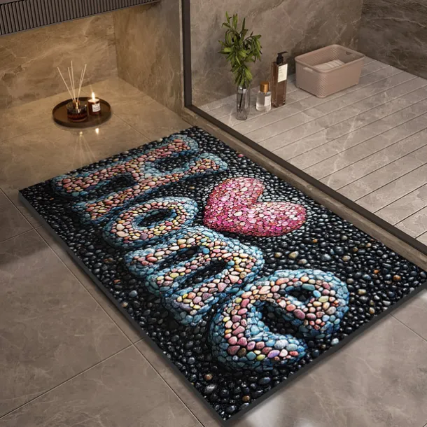 Pebble Bathroom Rug, Polyester Rectangle Door Mat, Super Absorbent, Non-Slip, Easy-to-Clean, Stain-Resistant Bath Mat