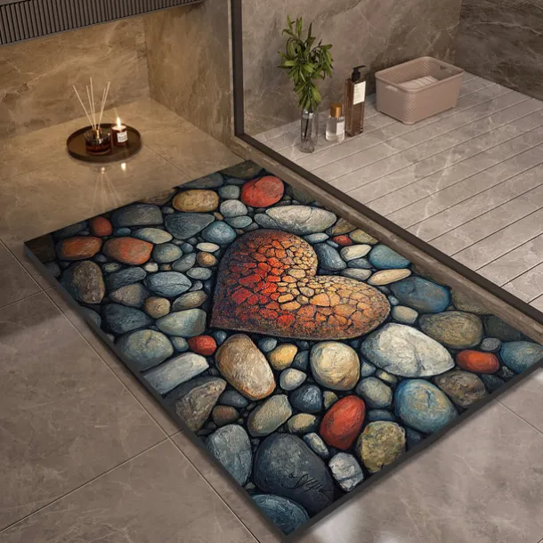 Pebble Bathroom Rug, Polyester Rectangle Door Mat, Super Absorbent, Non-Slip, Easy-to-Clean, Stain-Resistant Bath Mat