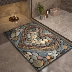 Pebble Bathroom Rug, Polyester Rectangle Door Mat, Super Absorbent, Non-Slip, Easy-to-Clean, Stain-Resistant Bath Mat