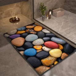 Pebble Bathroom Rug, Polyester Rectangle Door Mat, Super Absorbent, Non-Slip, Easy-to-Clean, Stain-Resistant Bath Mat