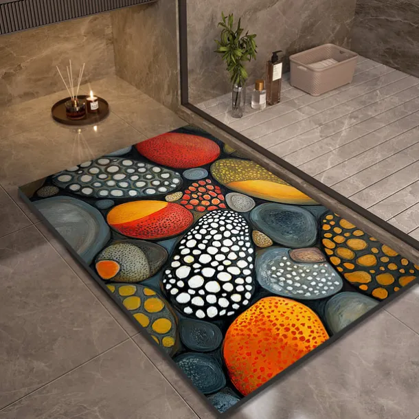 Pebble Bathroom Rug, Polyester Rectangle Door Mat, Super Absorbent, Non-Slip, Easy-to-Clean, Stain-Resistant Bath Mat