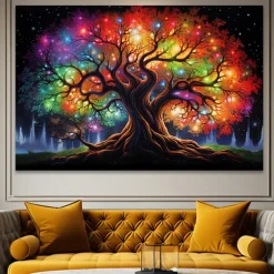 People Wall Art Canvas Colorful Tree of Life Prints and Posters Pictures Decorative Fabric Painting For Living Room Pictures No Frame