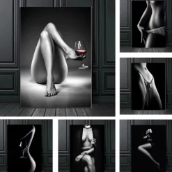 People Wall Art Canvas Sexy Nude Women Prints Painting Artwork Picture Cigarett Red Wine Figure Home Decoration Décor Rolled Canvas No Frame Unframed