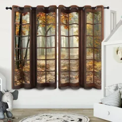 Perforated Blackout Curtains Window Forest Beautiful Scenery Insulation Outdoor Balcony Rest Living Room Home Decoration 2-piece Set 3D Digital Printing