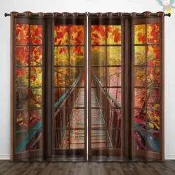 Perforated Blackout Curtains Window Forest Beautiful Scenery Insulation Outdoor Balcony Rest Living Room Home Decoration 2-piece Set 3D Digital Printing