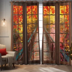 Perforated Blackout Curtains Window Forest Beautiful Scenery Insulation Outdoor Balcony Rest Living Room Home Decoration 2-piece Set 3D Digital Printing