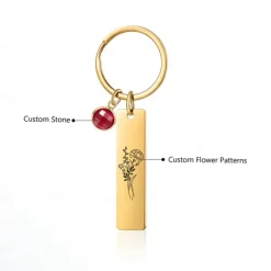 Personalized Birthstone Keychain Custom Best Gift for Mom - Birthflower Stainless Steel Pendant, Custom Wedding Gift for Couple, Gift for Women, Friends, or Lover