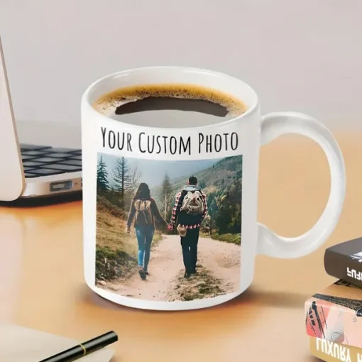 Personalized Coffee Mug Custom Picture Text or Logo Ceramic Mug Custom Wedding Gift for Couple Customizable 11 Oz Tea Cup White - Black