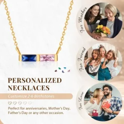 Personalized Custom Birthstone Necklace Custom Best Gift for Mom Jewelry with Unique Birthstone for Wife or Partner