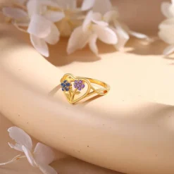 Personalized Custom Flower Ring Custom Best Gift for Mom – Birthstone and Name Jewelry, Unique Mother's Day Gift, Valentine's Day, Anniversary Jewelry for Mom, Partner, Friend