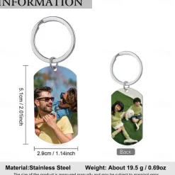 Personalized Graduation Gift Keychain Double-Sided Photo Keychain Custom Wedding Gift for Couple Stainless Steel Pendant Ornament Gift for Boyfriend Girlfriend Pet Memorial