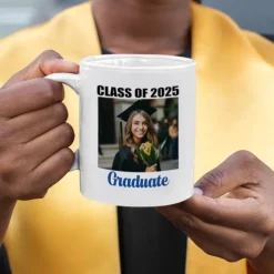 Personalized Graduation Gift Mug,Class of 2025 Custom Photo Coffee Cup, Graduate Gift for Him or Her, Congrats Graduation Party Favor, 11oz Ceramic Keepsake Cup
