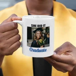 Personalized Graduation Gift Mug,Class of 2025 Custom Photo Coffee Cup, Graduate Gift for Him or Her, Congrats Graduation Party Favor, 11oz Ceramic Keepsake Cup