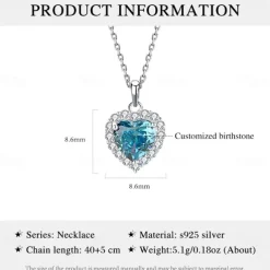 Personalized Heart Necklace Custom Best Gift for Mom – 925 Silver Birthstone Pendant, Perfect Gift for Mom, Grandmother, Wife, Girlfriend for Mother's Day, Valentine's Day, Christmas, Birthday